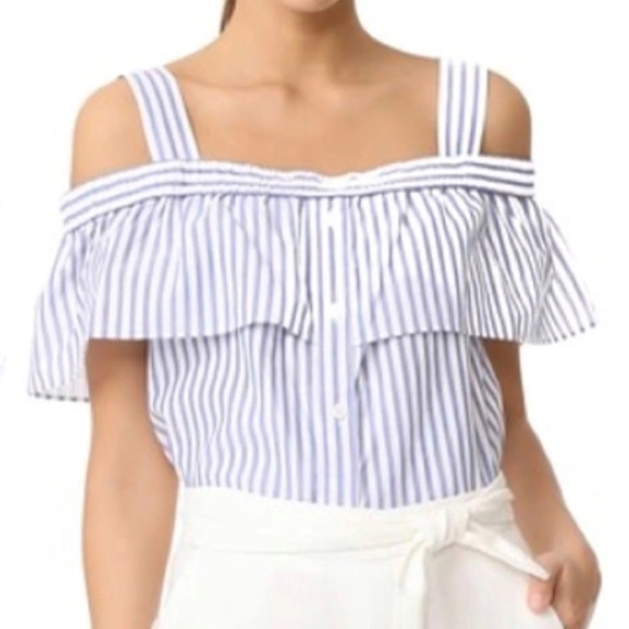 NWT Veronica Beard Lacey Striped Cold-shoulder Top Size 6 - Picture 9 of 10